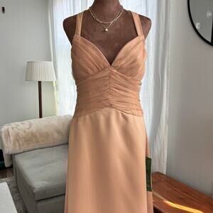 Vintage w Tags ONYX Nite Formal Dress Shimmer Peach Ruched Sheer Bodice Size 8